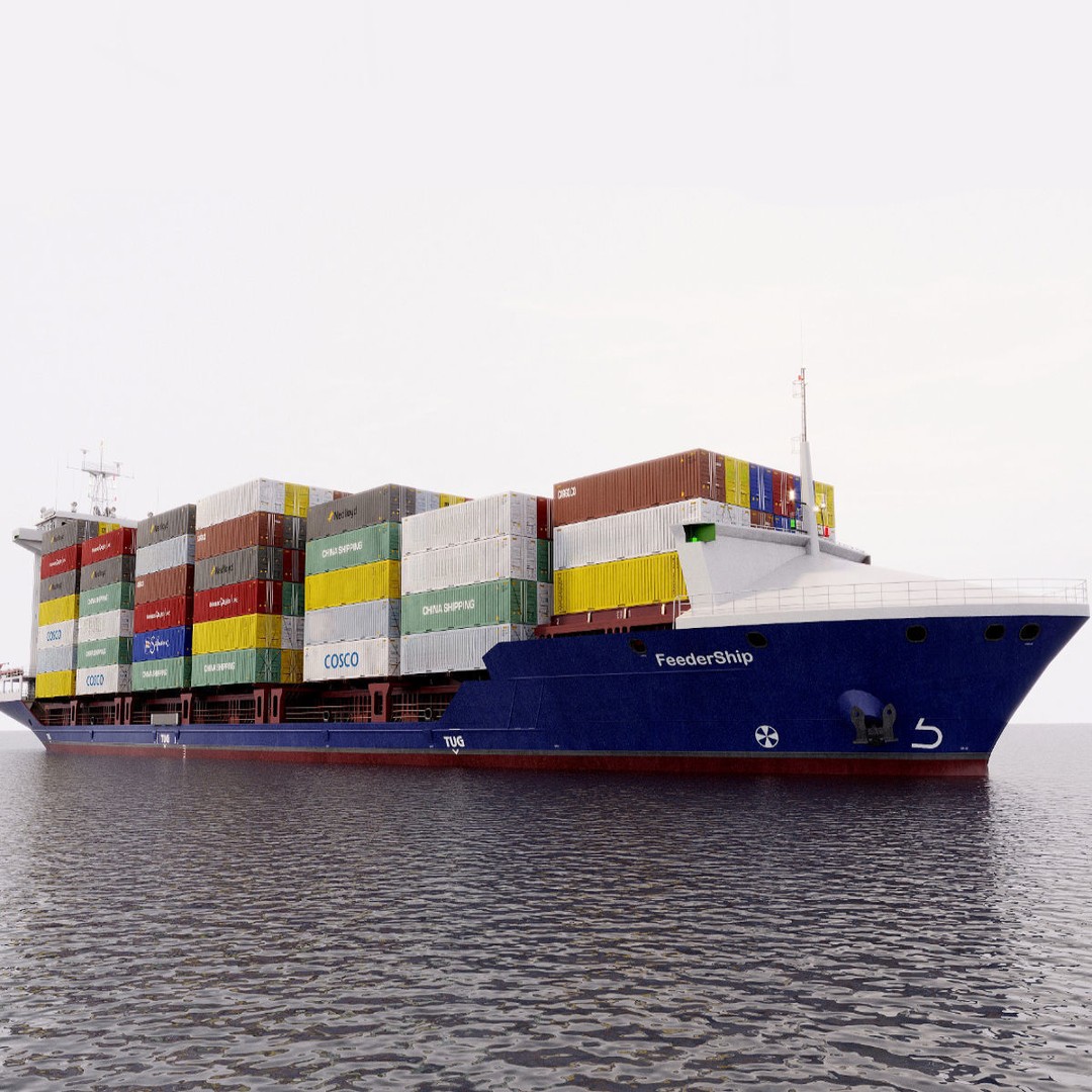 Container Feeder 3D Model – High Detail Industrial Ship, PBR Textures - View 4
