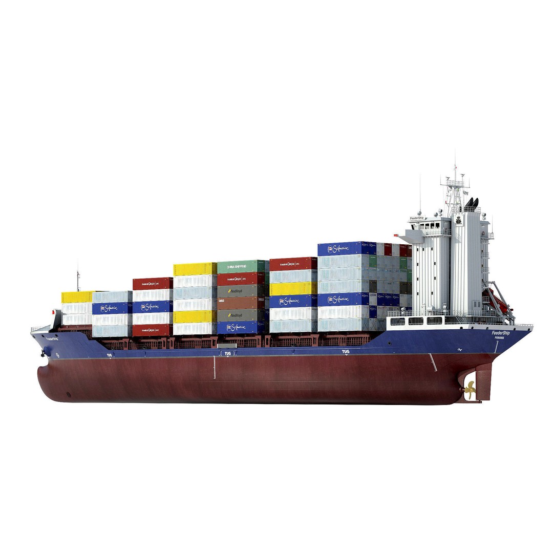 Container Feeder 3D Model – High Detail Industrial Ship, PBR Textures - View 5