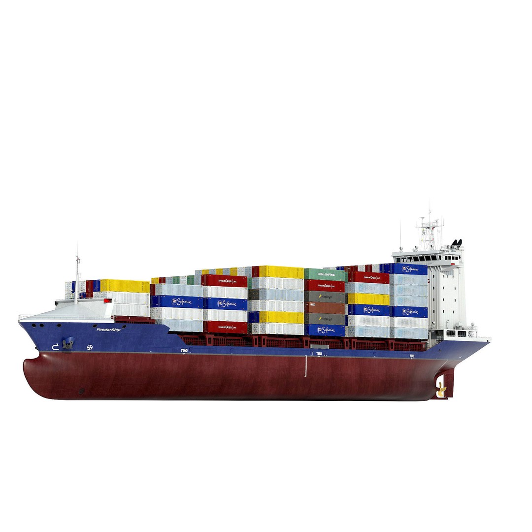 Container Feeder 3D Model – High Detail Industrial Ship, PBR Textures - View 6