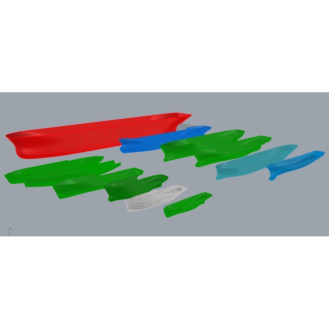 Boat Hulls 3D Model – Collection of 12 Industrial Watercraft, OBJ, Rhino 7