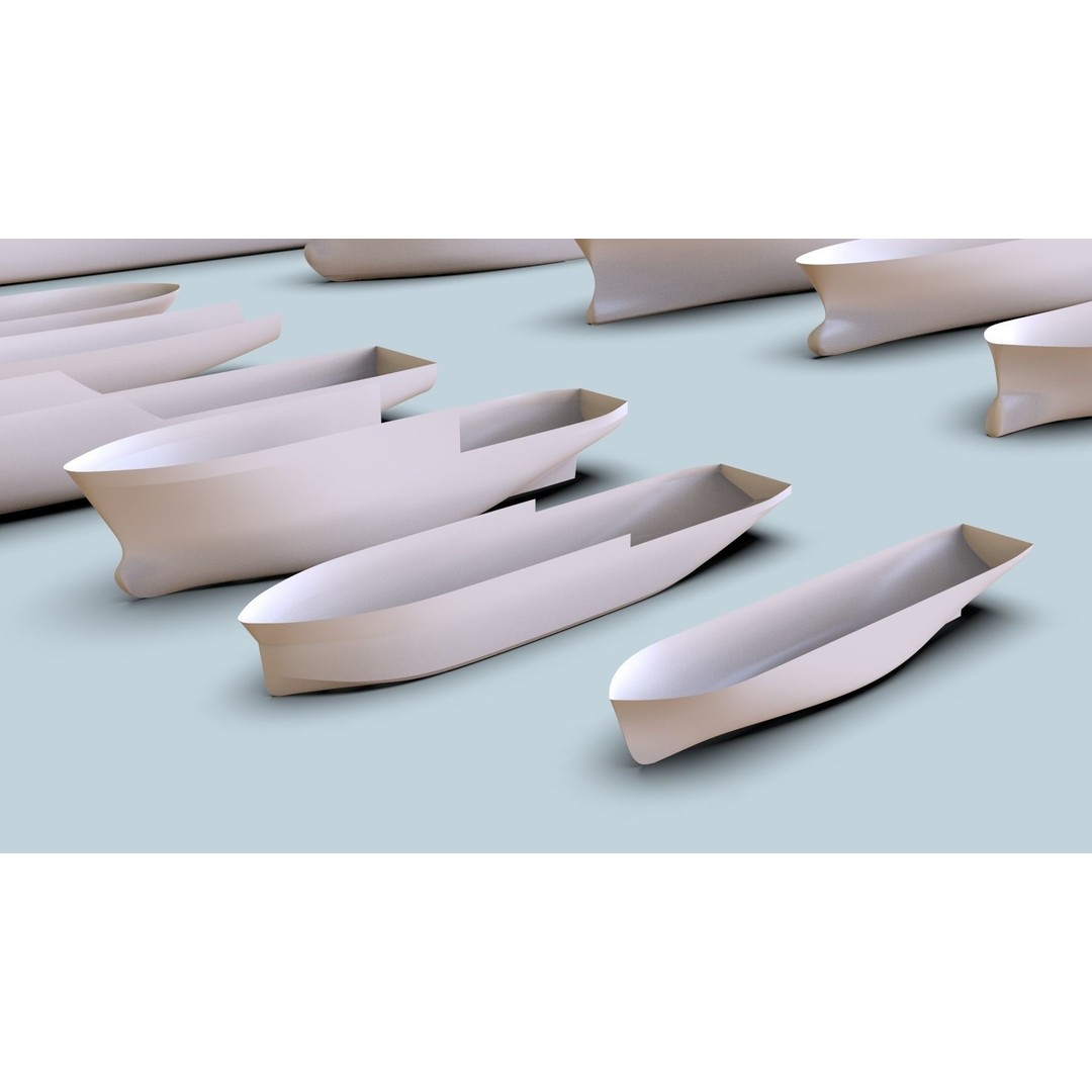 Boat Hulls 3D Model – Collection of 12 Industrial Watercraft, OBJ, Rhino 7 - View 3