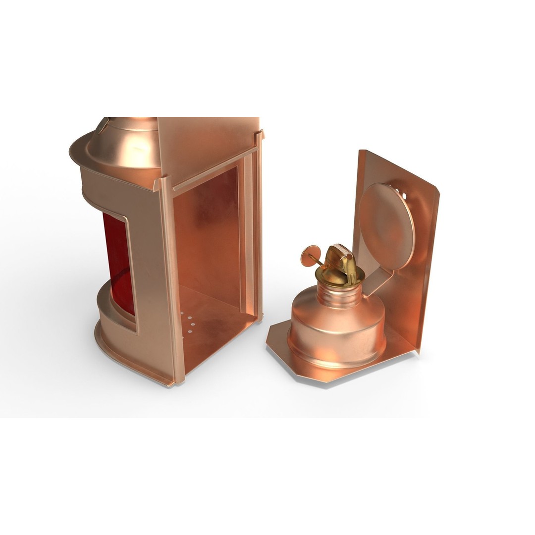 Antique Copper Ship Lantern 3D Model – Nautical Navigation Light, PBR Textures - View 11