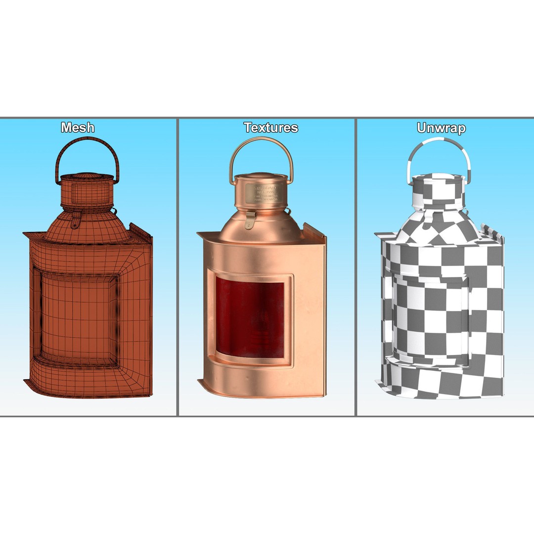Antique Copper Ship Lantern 3D Model – Nautical Navigation Light, PBR Textures - View 13