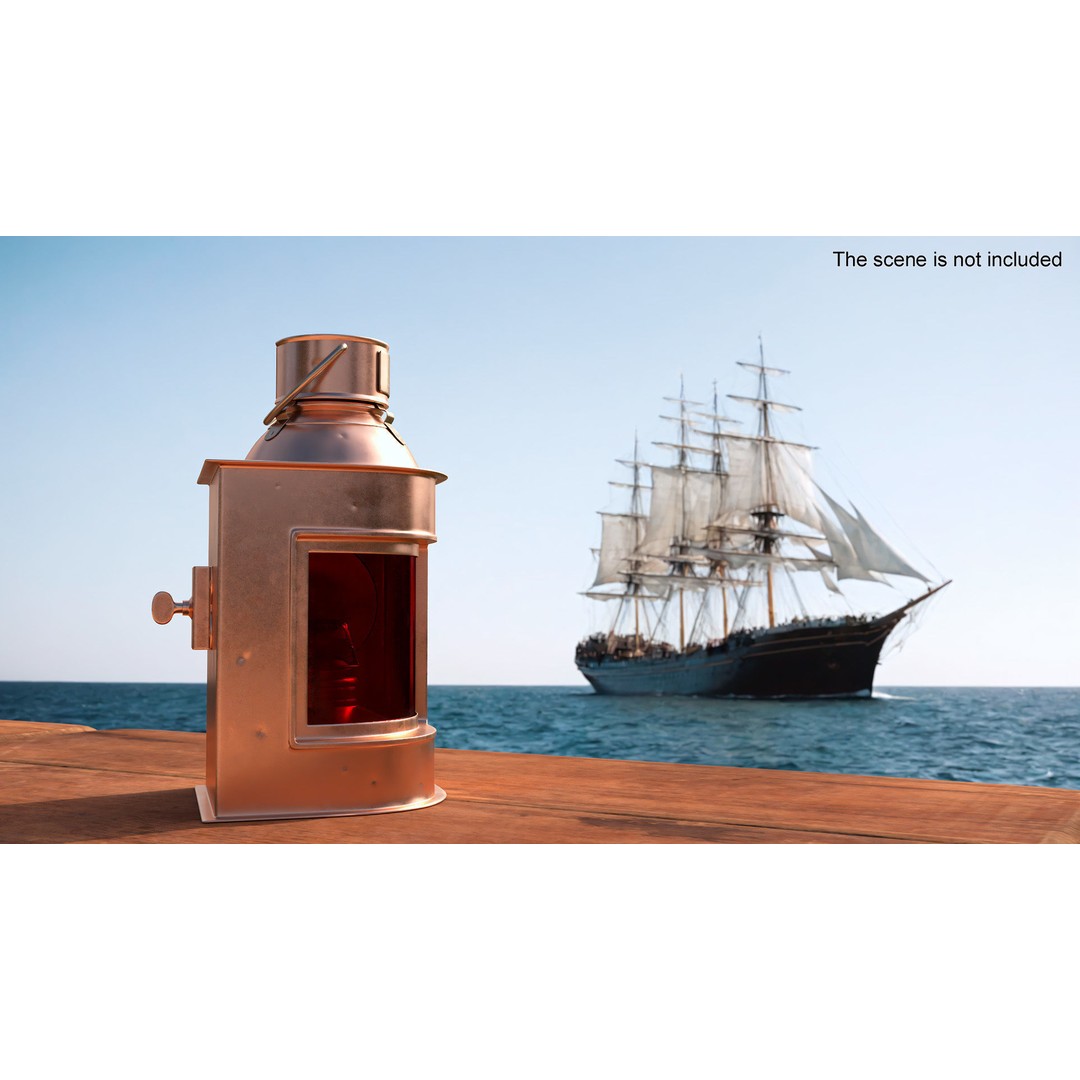 Antique Copper Ship Lantern 3D Model – Nautical Navigation Light, PBR Textures - View 2