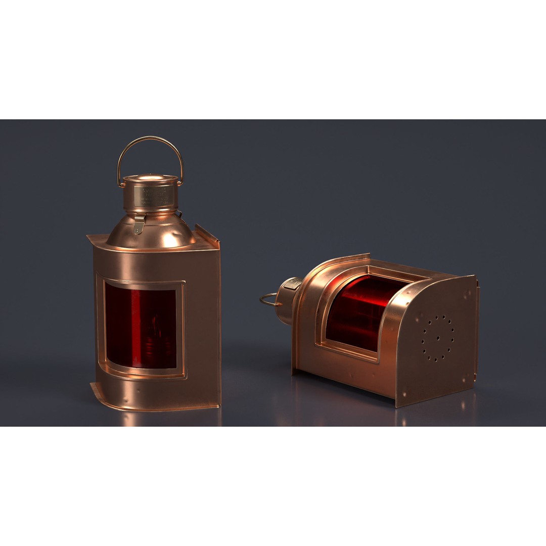 Antique Copper Ship Lantern 3D Model – Nautical Navigation Light, PBR Textures - View 3