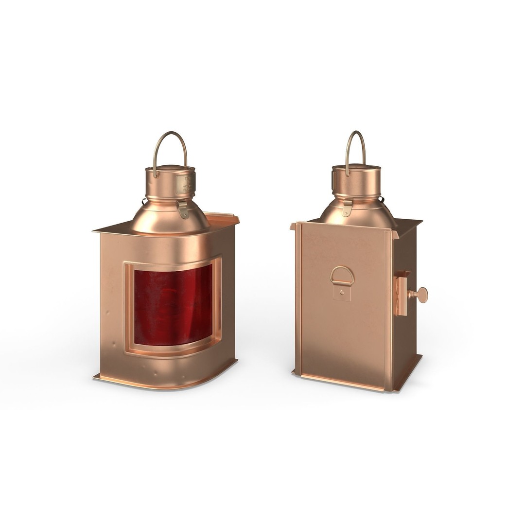 Antique Copper Ship Lantern 3D Model – Nautical Navigation Light, PBR Textures - View 6