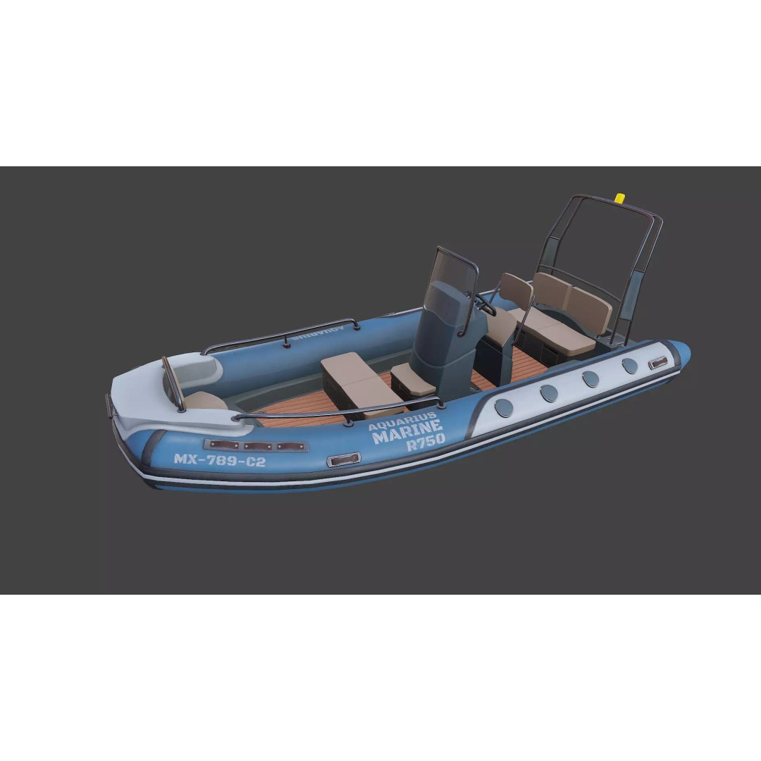 Rigid Hulled Inflatable Boat 3D Model – Low Poly PBR Game Asset, FBX - View 3