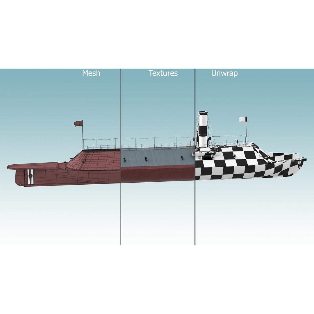 Confederate Navy Ship CSS Virginia 3D Model – Historic Ironclad, PBR Textures - View 22