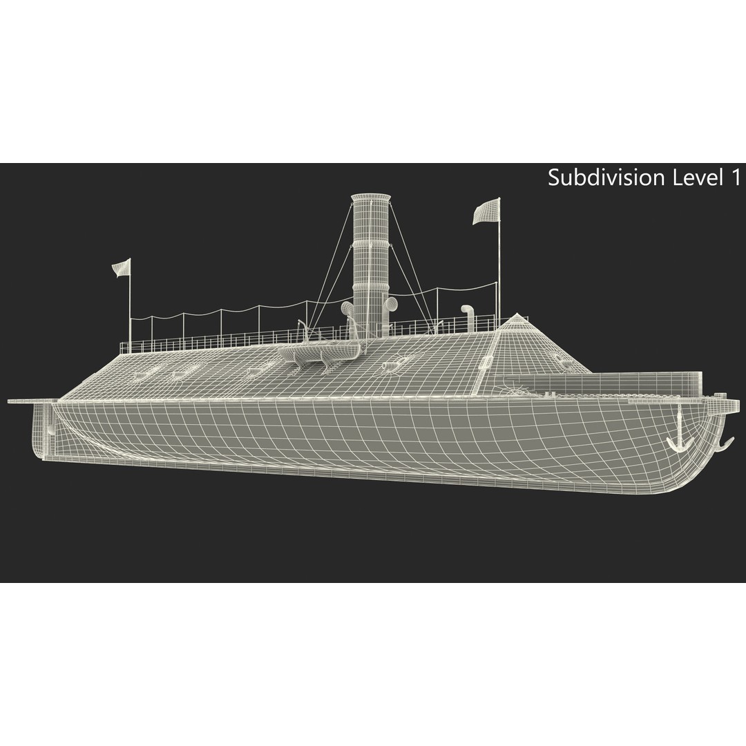 Confederate Navy Ship CSS Virginia 3D Model – Historic Ironclad, PBR Textures - View 24