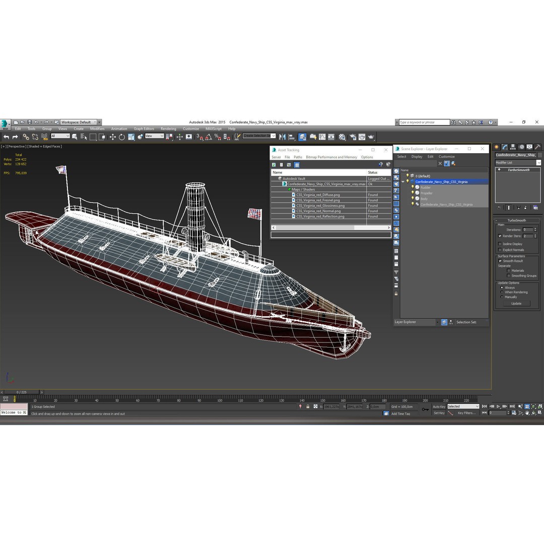 Confederate Navy Ship CSS Virginia 3D Model – Historic Ironclad, PBR Textures - View 27