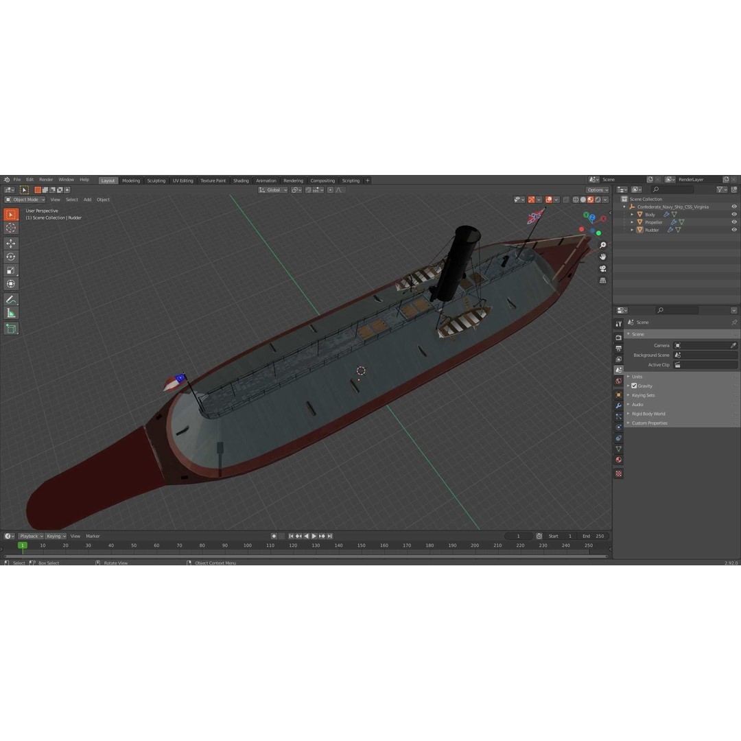 Confederate Navy Ship CSS Virginia 3D Model – Historic Ironclad, PBR Textures - View 28