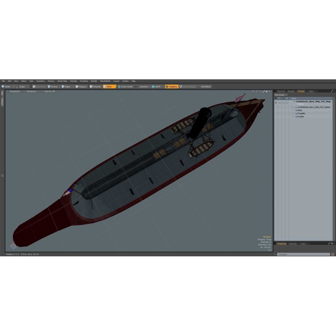 Confederate Navy Ship CSS Virginia 3D Model – Historic Ironclad, PBR Textures - View 29