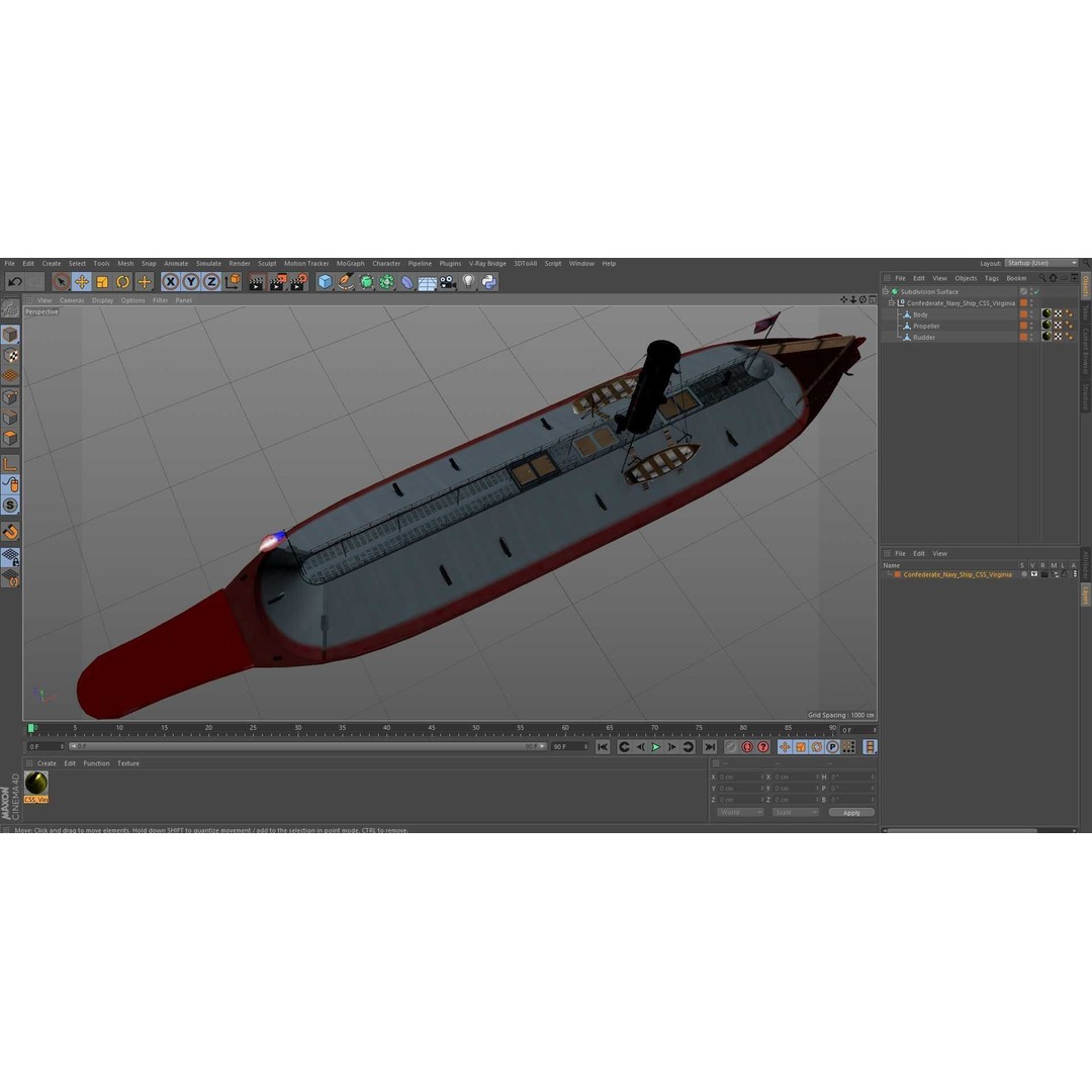 Confederate Navy Ship CSS Virginia 3D Model – Historic Ironclad, PBR Textures - View 30