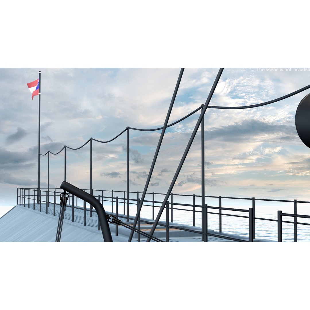 Confederate Navy Ship CSS Virginia 3D Model – Historic Ironclad, PBR Textures - View 7