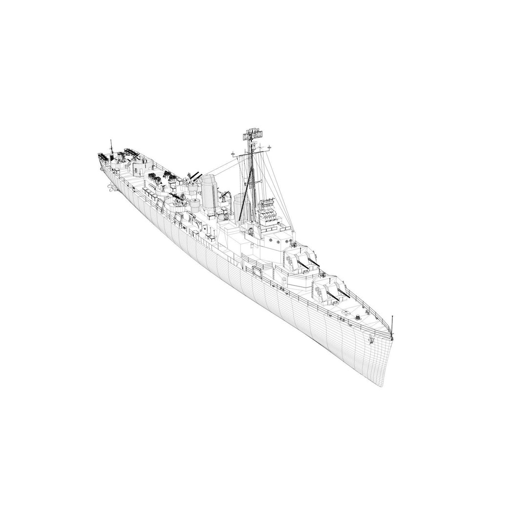 Robert H. Smith Class Destroyer Minelayer 3D Model – Rigged Warship Asset, FBX
