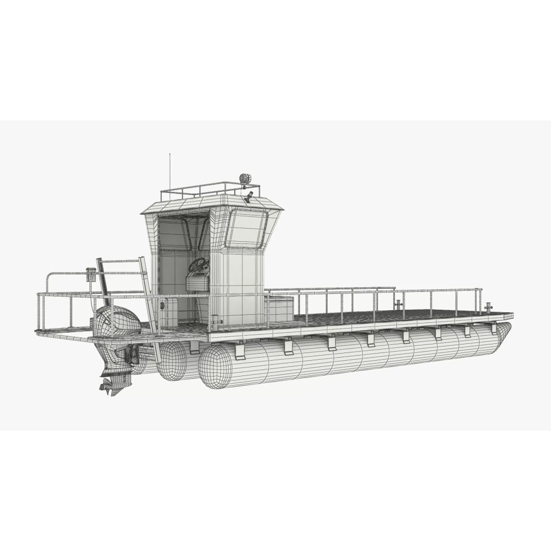 Flipper Pontoon Utility Boat 3D Model – Rigged PBR Marine Asset, FBX - View 19