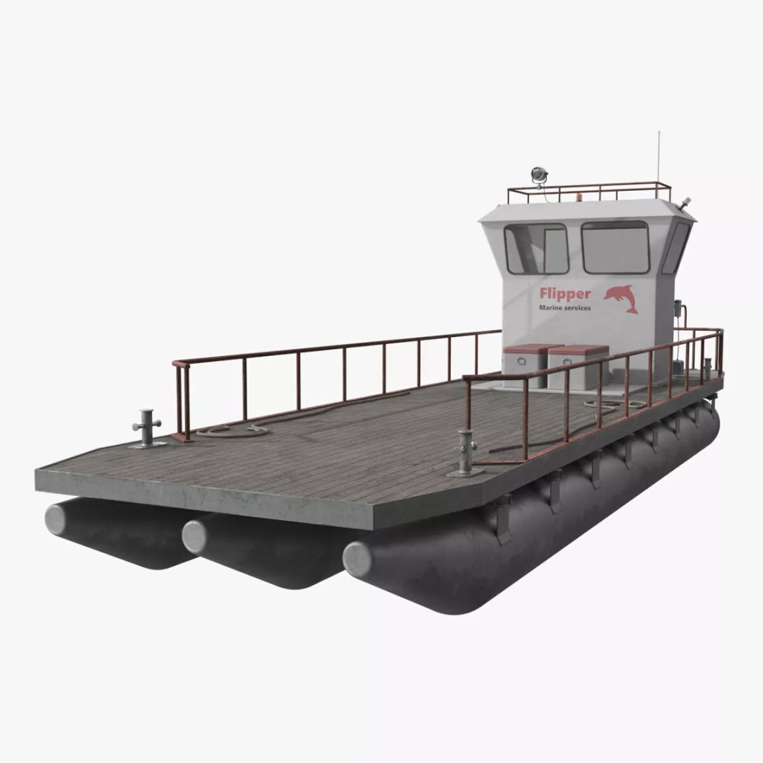 Flipper Pontoon Utility Boat 3D Model – Rigged PBR Marine Asset, FBX - View 2