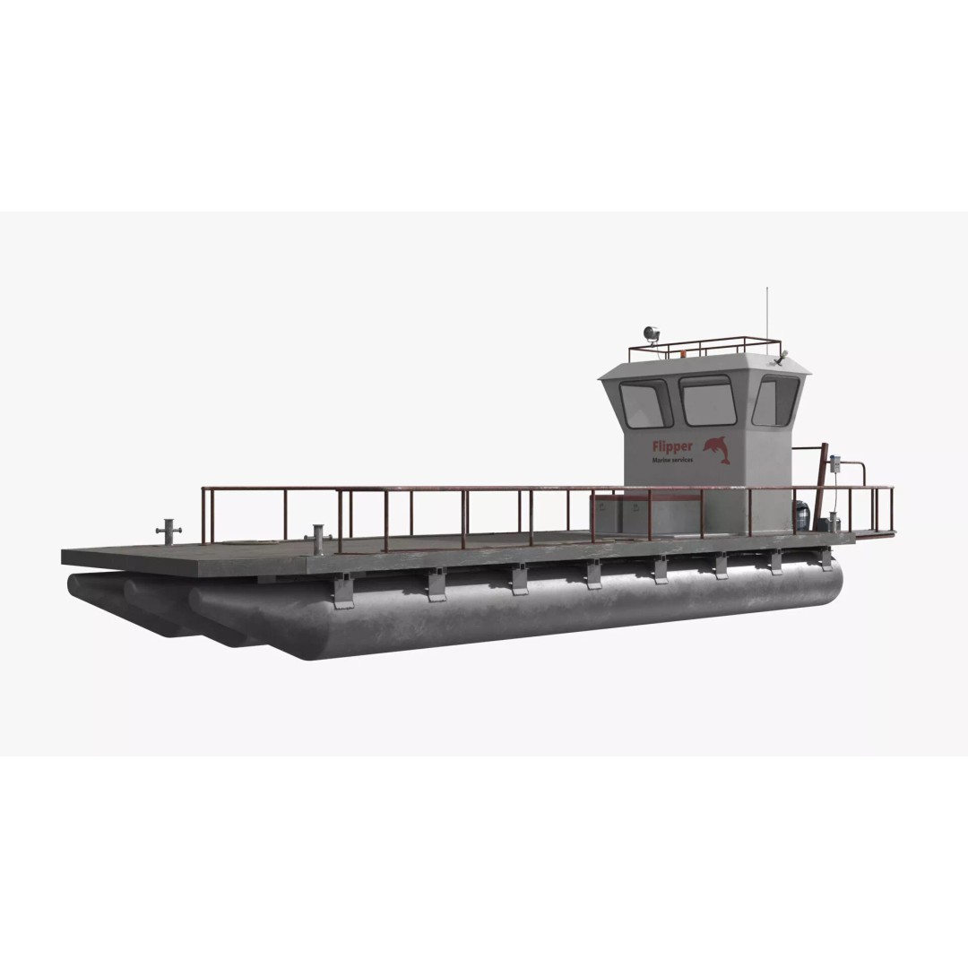 Flipper Pontoon Utility Boat 3D Model – Rigged PBR Marine Asset, FBX - View 3
