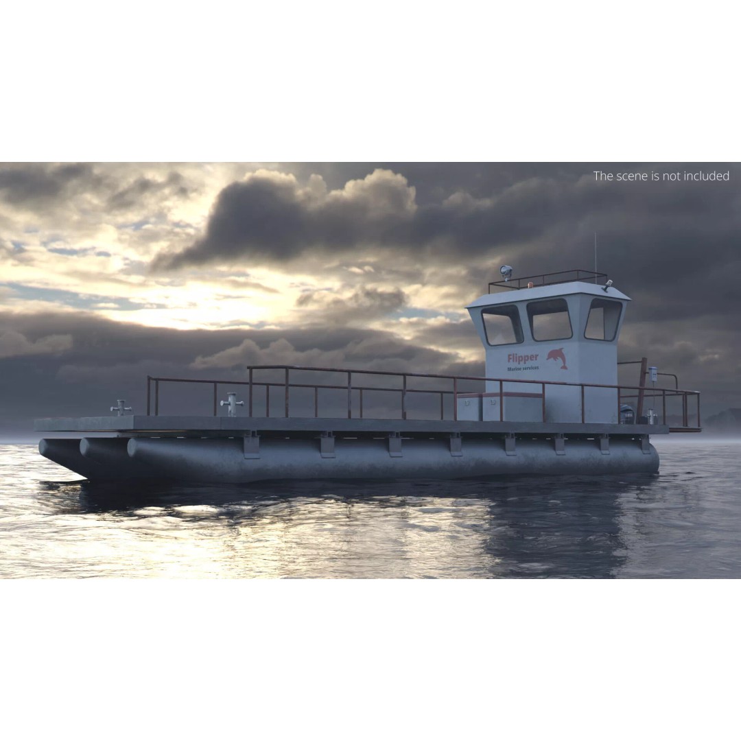 Flipper Pontoon Utility Boat 3D Model – Rigged PBR Marine Asset, FBX - View 4