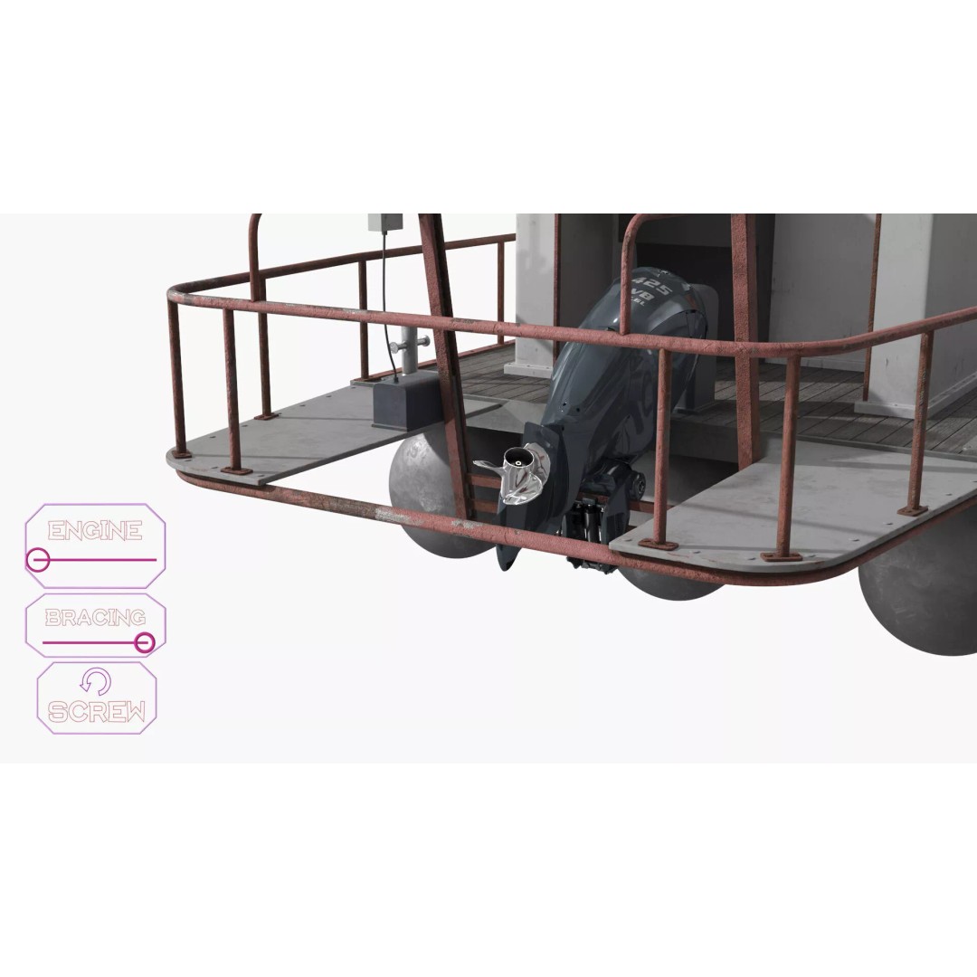 Flipper Pontoon Utility Boat 3D Model – Rigged PBR Marine Asset, FBX - View 6
