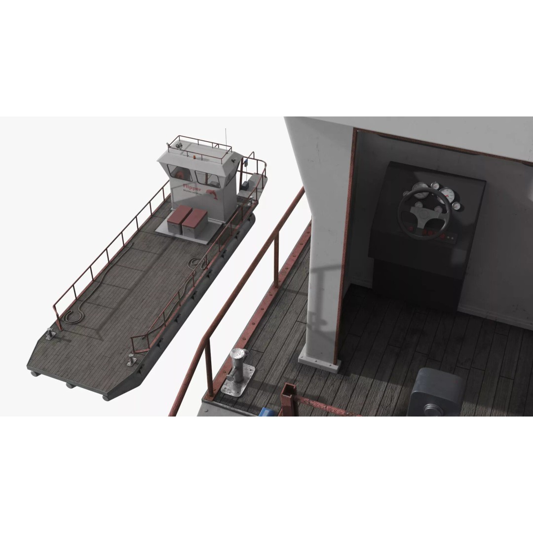 Flipper Pontoon Utility Boat 3D Model – Rigged PBR Marine Asset, FBX - View 8
