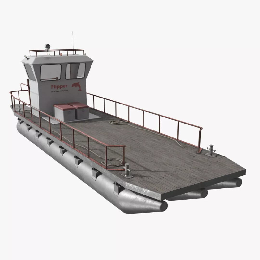 Flipper Pontoon Utility Boat 3D Model – Rigged PBR Marine Asset, FBX - View 9