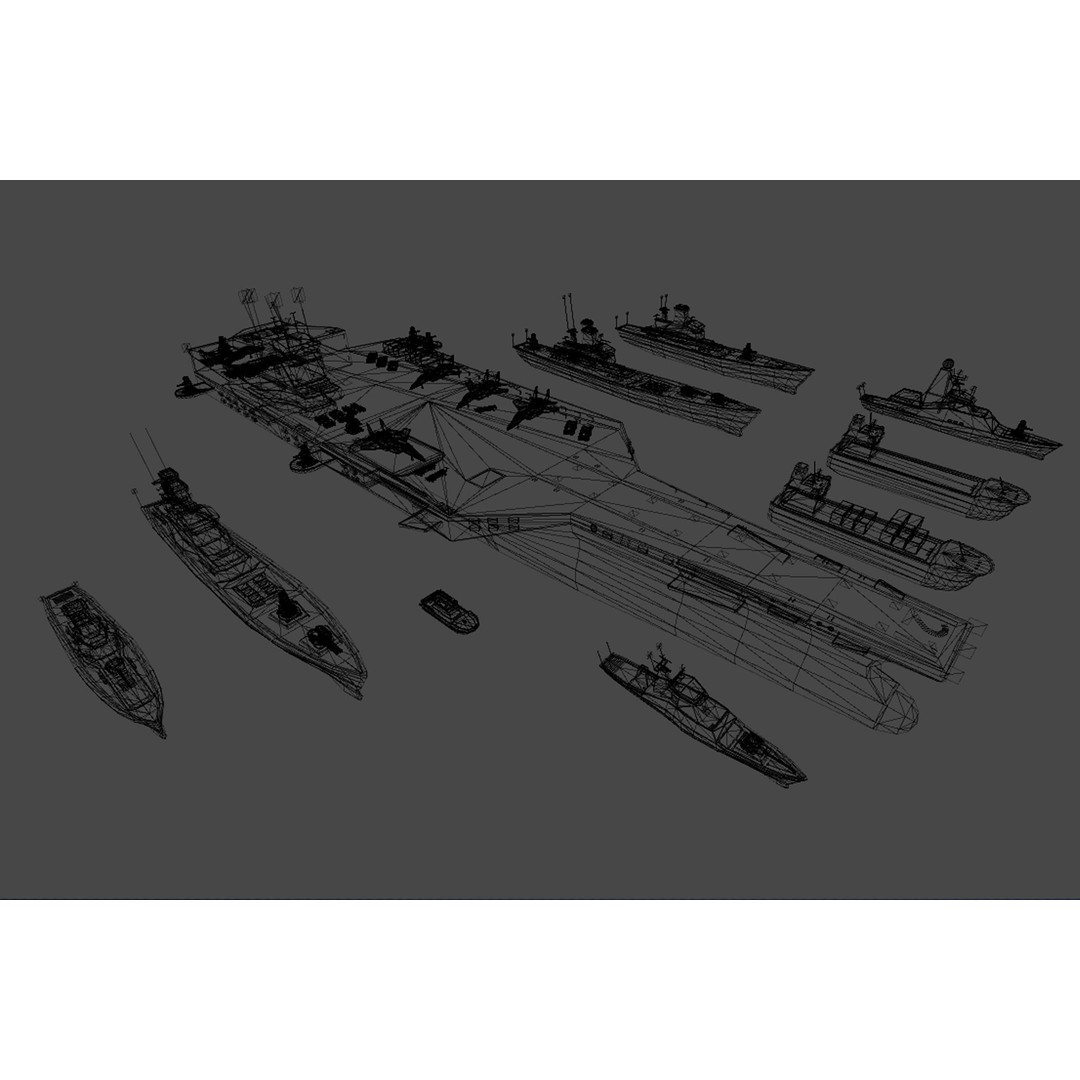 Poly Fleet 3D Model – Low Poly Battleship Fleet, Game Ready, FBX