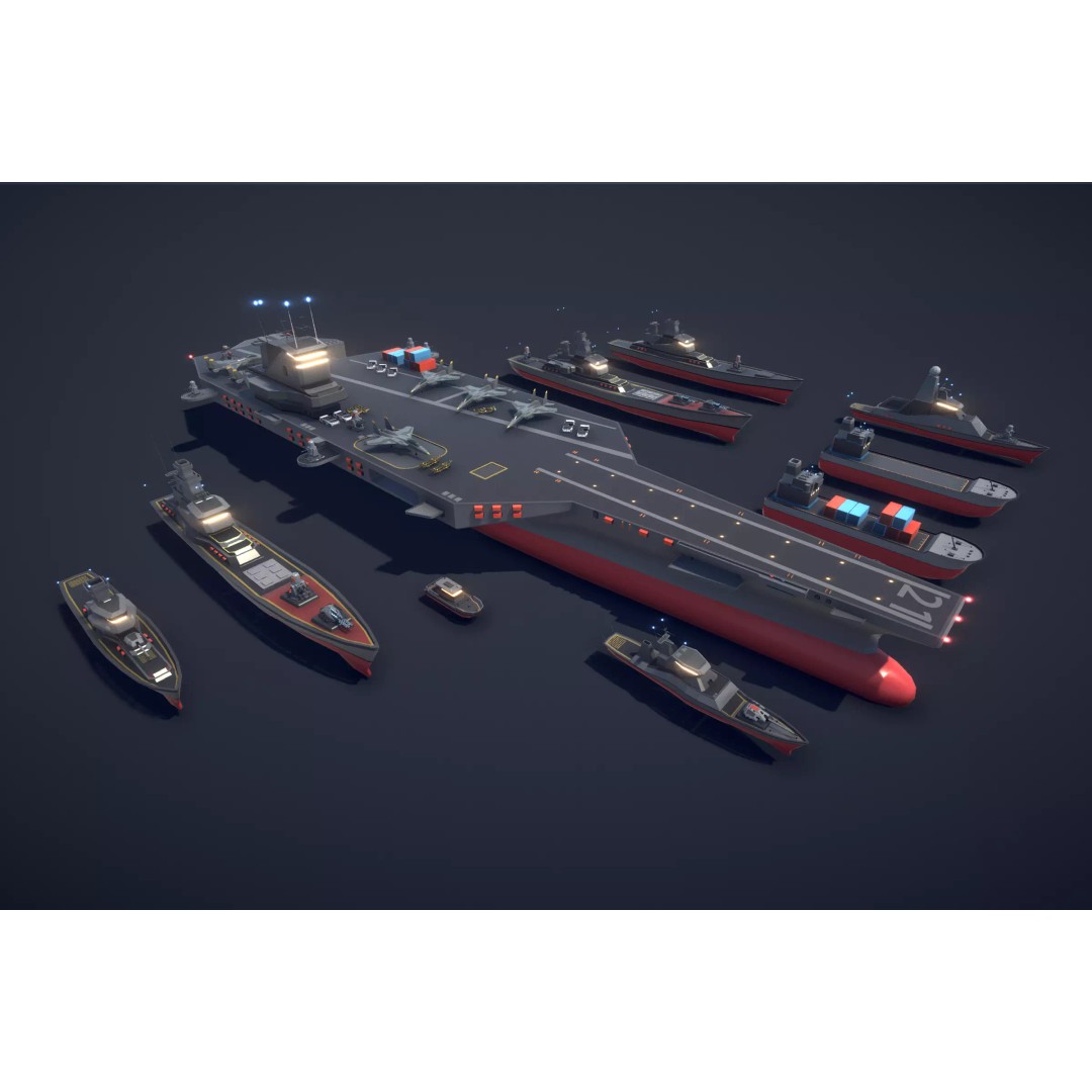 Poly Fleet 3D Model – Low Poly Battleship Fleet, Game Ready, FBX - View 2