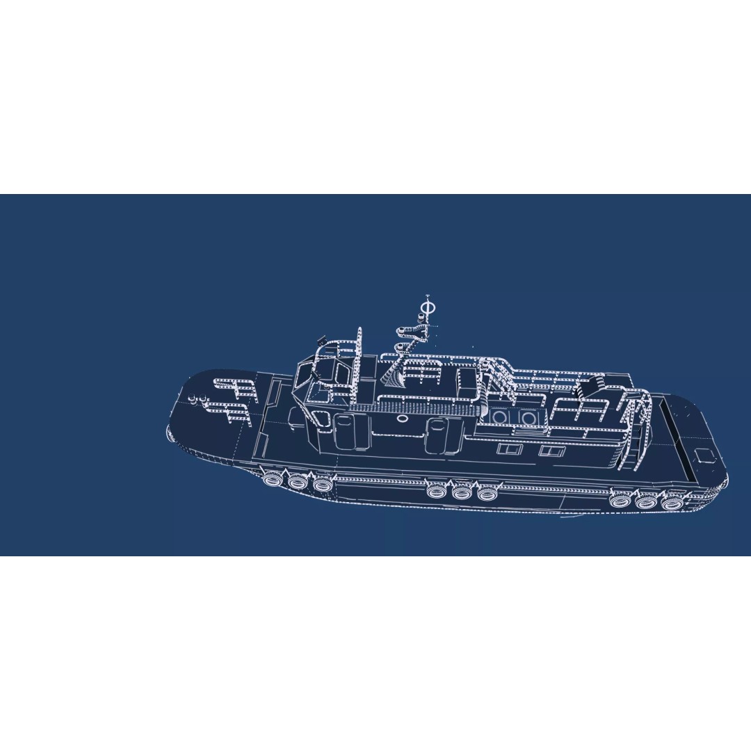 Detailed Tug Boat 3D Model – Industrial Watercraft with Interior, OBJ