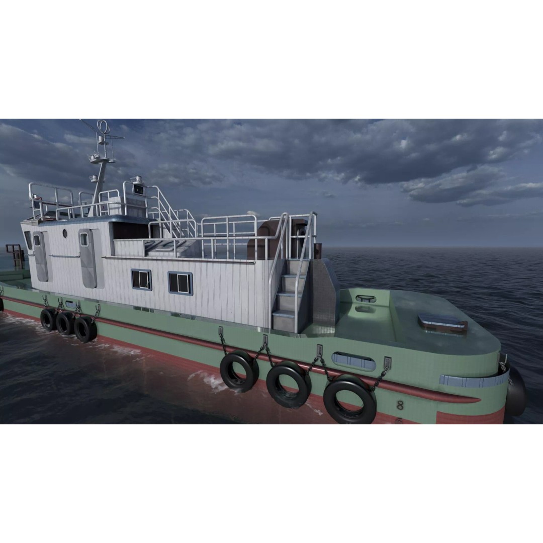 Detailed Tug Boat 3D Model – Industrial Watercraft with Interior, OBJ - View 12