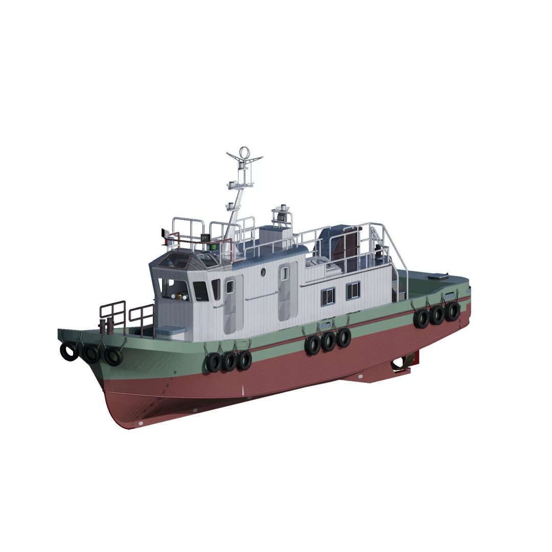 Detailed Tug Boat 3D Model – Industrial Watercraft with Interior, OBJ - View 3