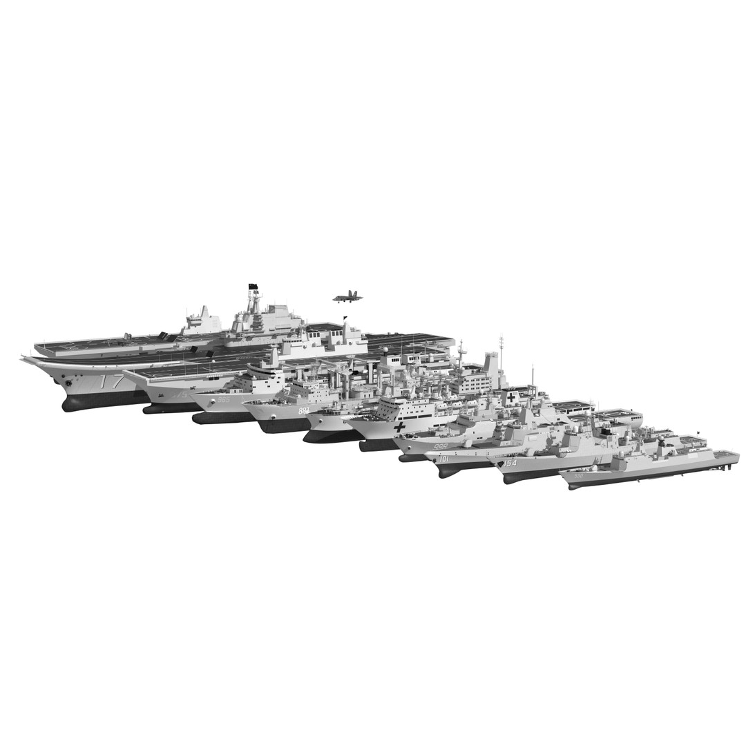 Navy Shandong Aircraft Carrier Formation 3D Model – Military Watercraft, FBX - View 14