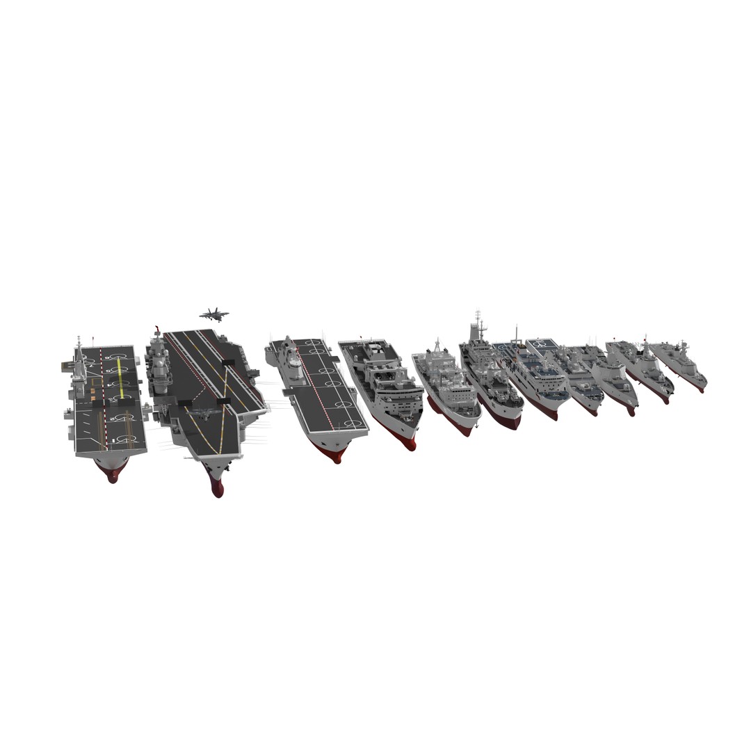 Navy Shandong Aircraft Carrier Formation 3D Model – Military Watercraft, FBX - View 16