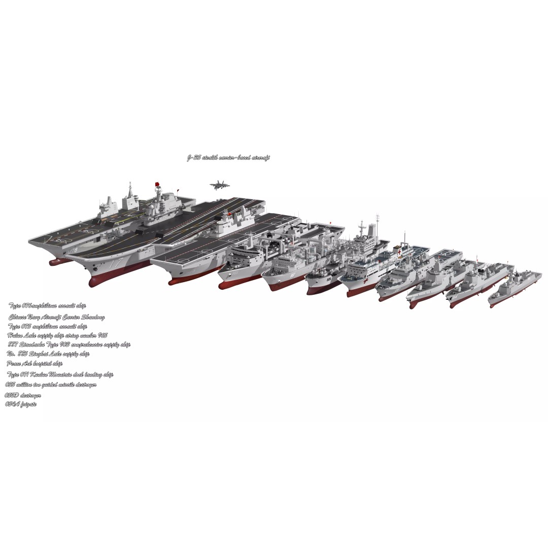 Navy Shandong Aircraft Carrier Formation 3D Model – Military Watercraft, FBX - View 2