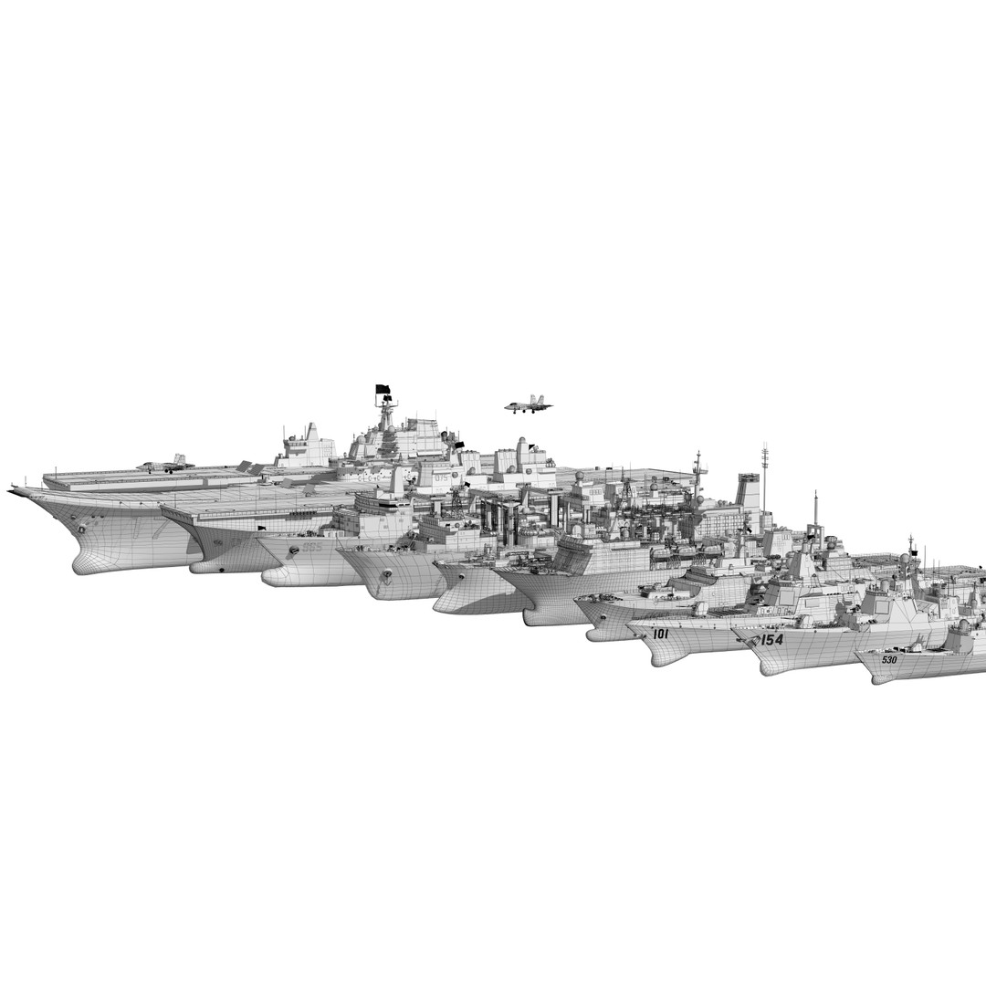 Navy Shandong Aircraft Carrier Formation 3D Model – Military Watercraft, FBX - View 24