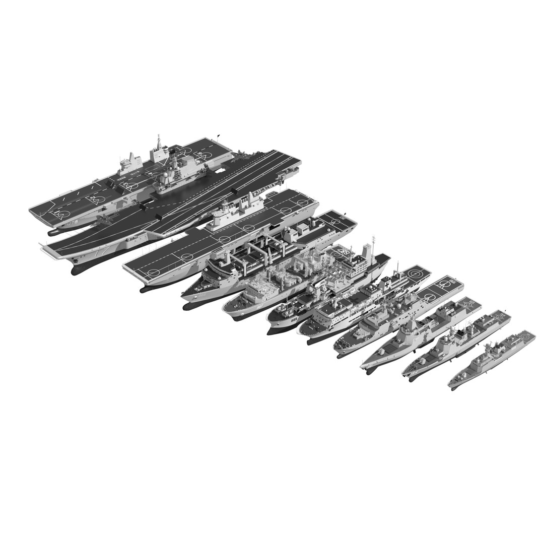 Navy Shandong Aircraft Carrier Formation 3D Model – Military Watercraft, FBX - View 3