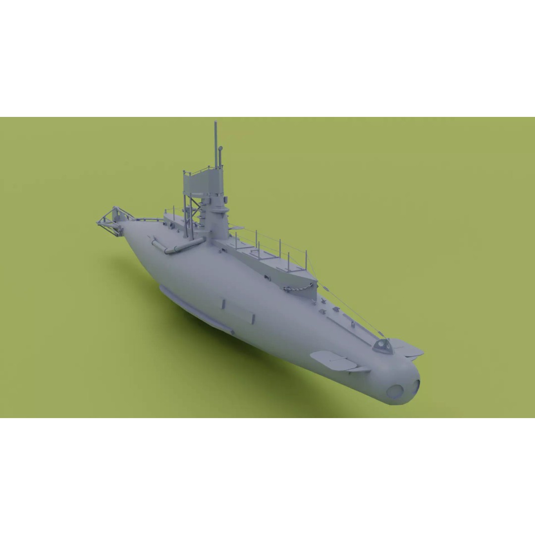 British B-Class Submarine 3D Model – Low Poly Game Asset, FBX, Blender - View 2