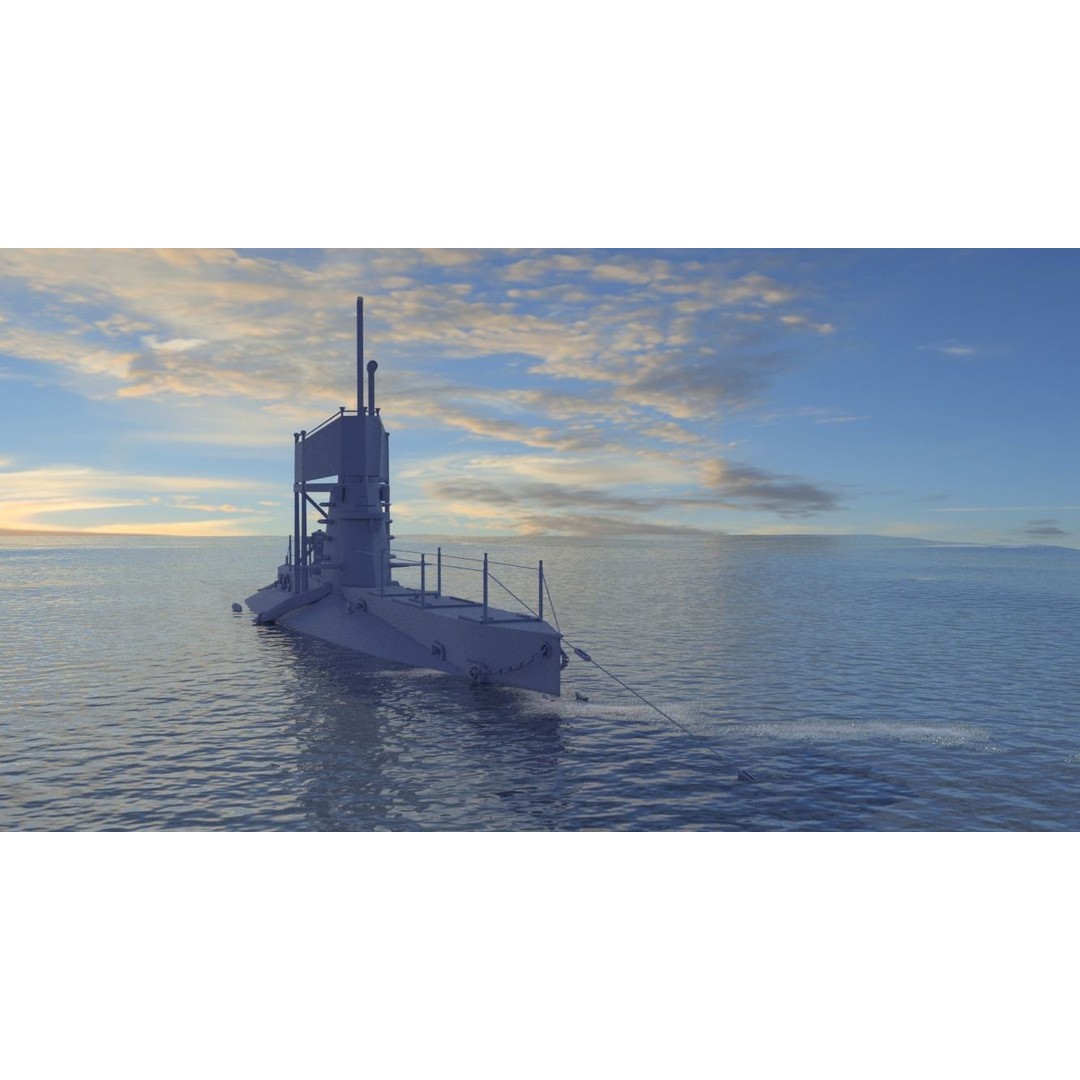 British B-Class Submarine 3D Model – Low Poly Game Asset, FBX, Blender - View 3