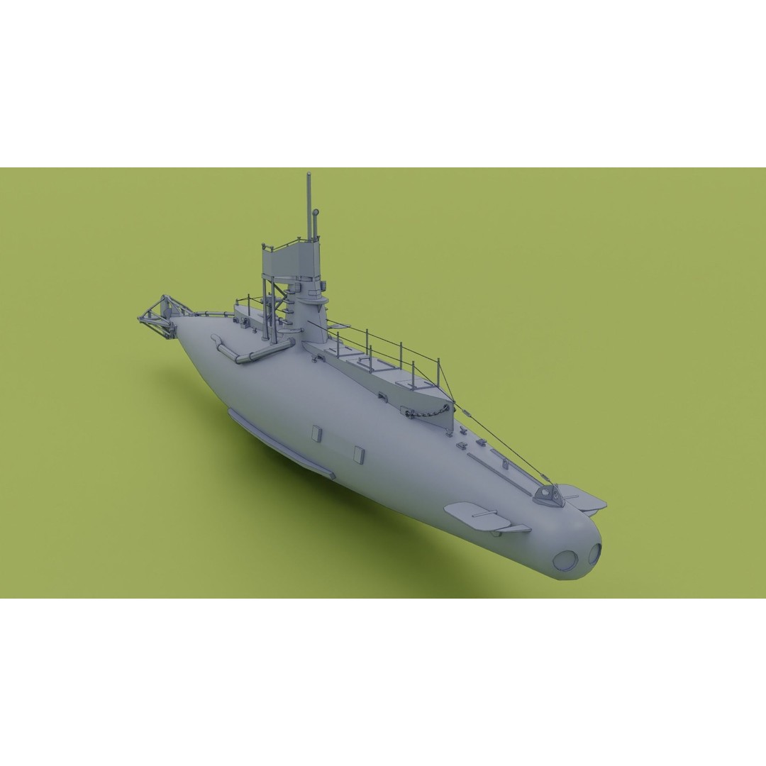 British B-Class Submarine 3D Model – Low Poly Game Asset, FBX, Blender - View 4