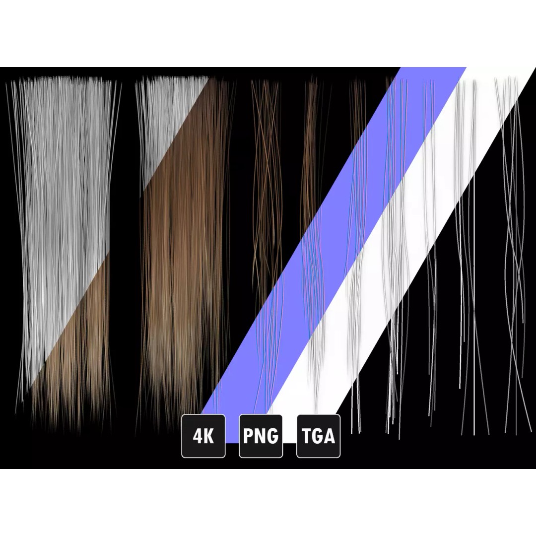 Realistic Hair Texture 3D Model – PBR Hair Cards, 4K & 2K Textures - View 2