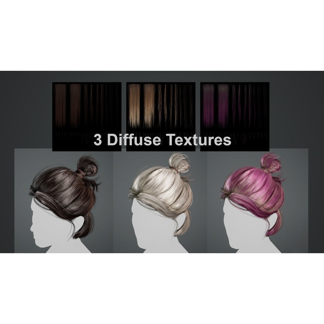 Realistic Hair Texture 3D Model – PBR Hair Cards, 4K & 2K Textures - View 4