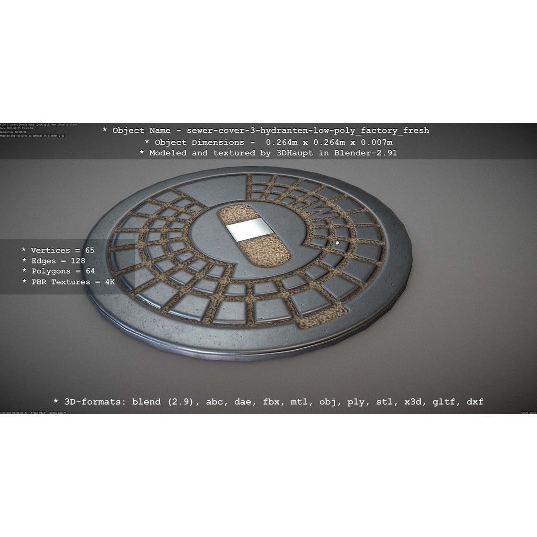 Sewer Cover 3 Hydrant 3D Model – Clean Low-Poly Asset, FBX, OBJ
