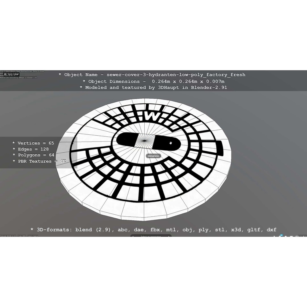 Sewer Cover 3 Hydrant 3D Model – Clean Low-Poly Asset, FBX, OBJ - View 12