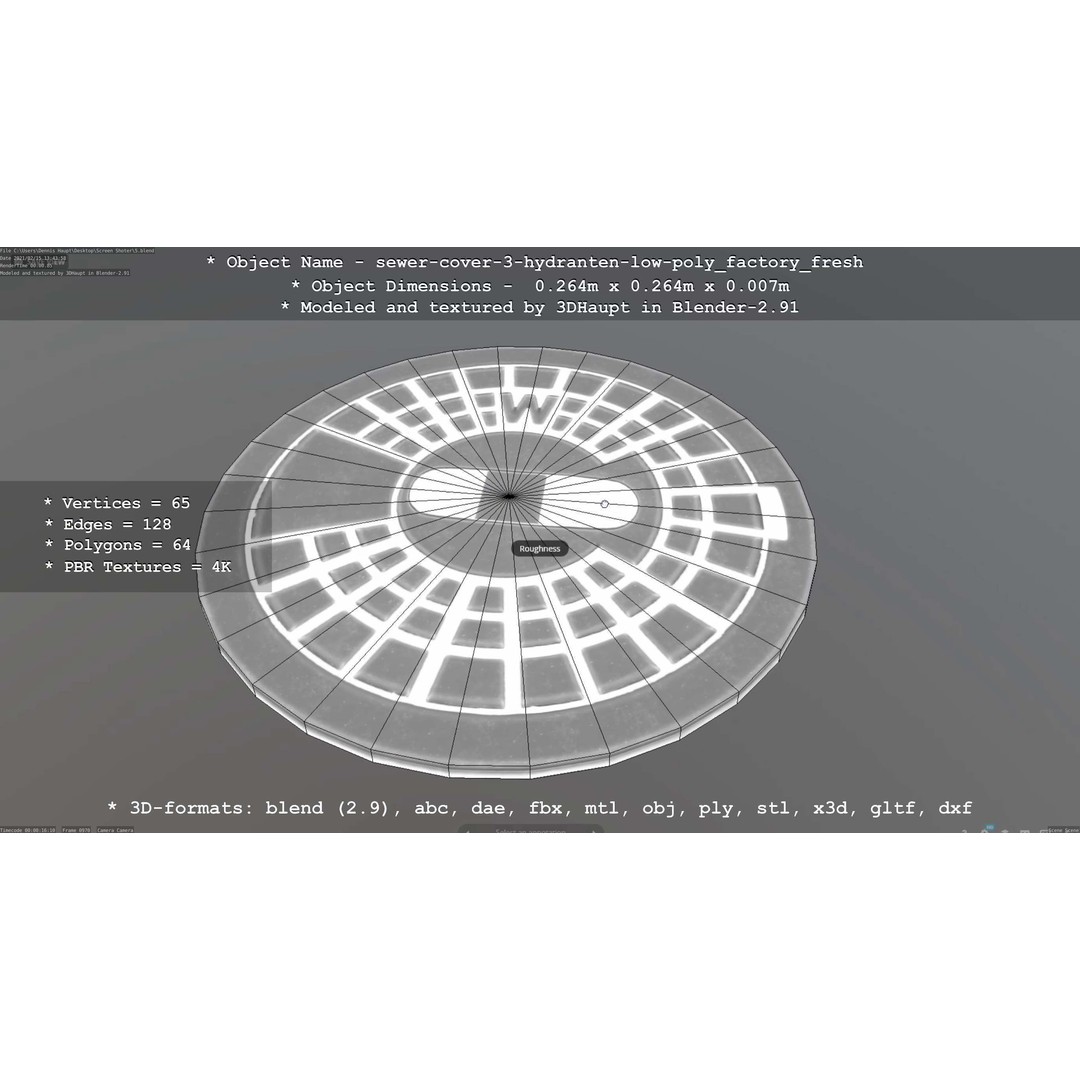 Sewer Cover 3 Hydrant 3D Model – Clean Low-Poly Asset, FBX, OBJ - View 13