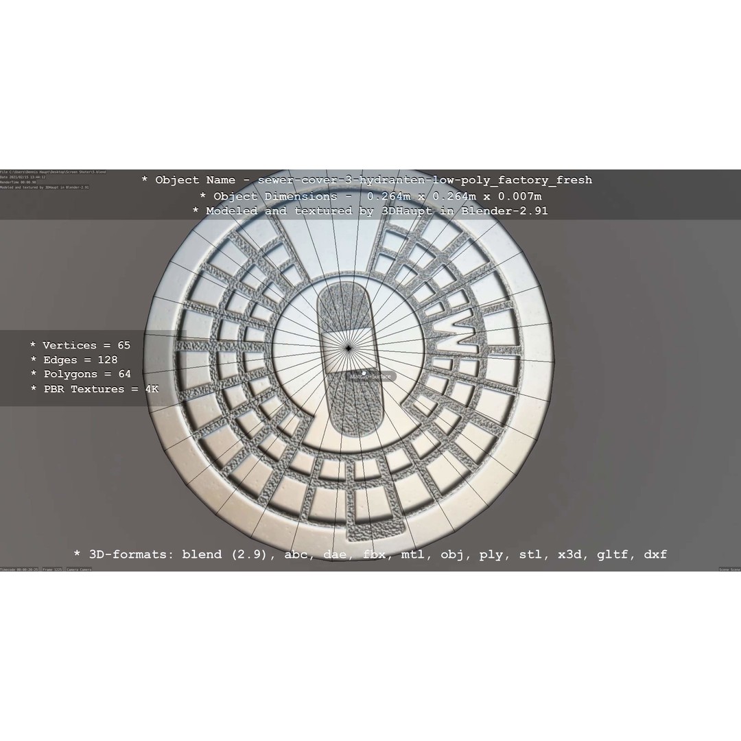 Sewer Cover 3 Hydrant 3D Model – Clean Low-Poly Asset, FBX, OBJ - View 16