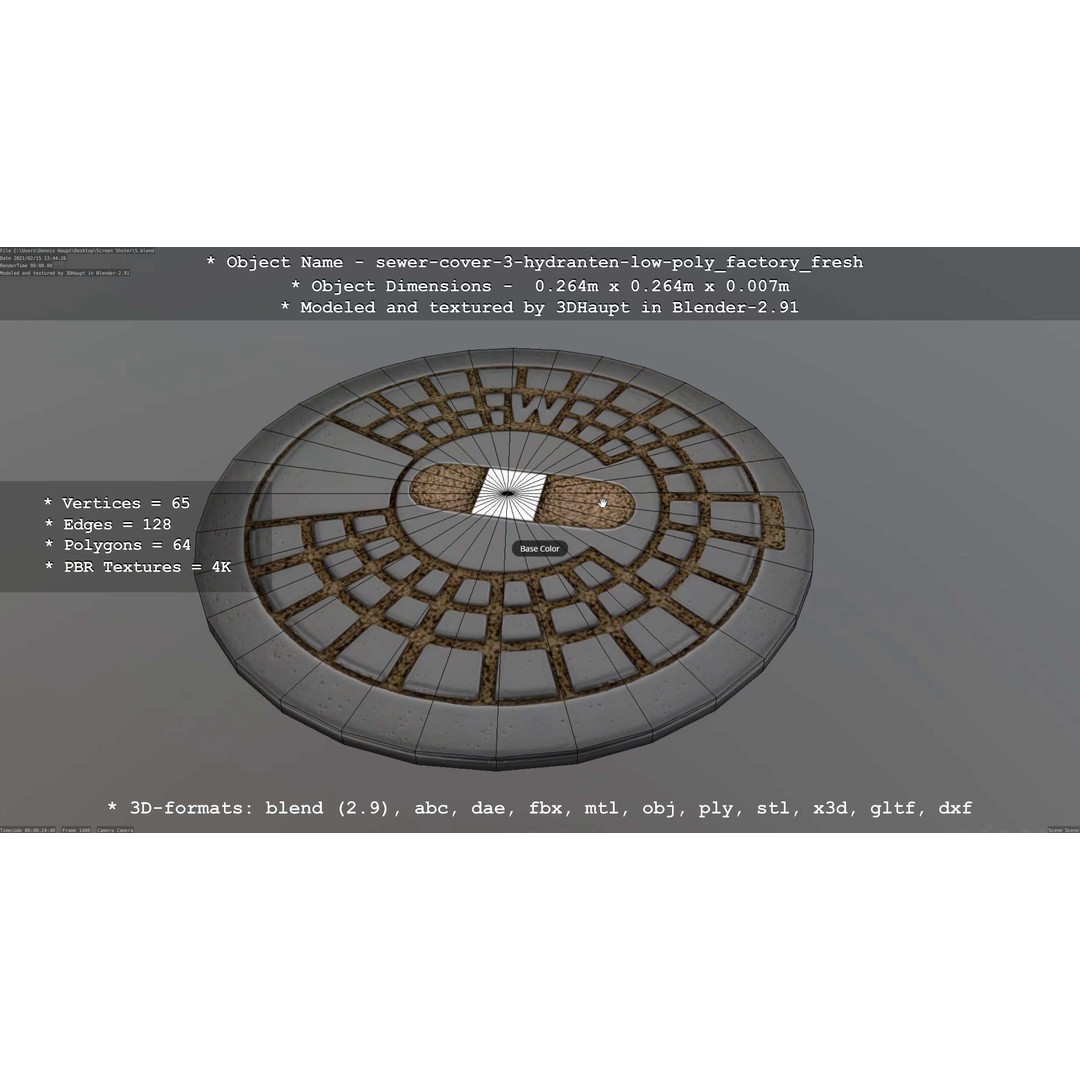 Sewer Cover 3 Hydrant 3D Model – Clean Low-Poly Asset, FBX, OBJ - View 18
