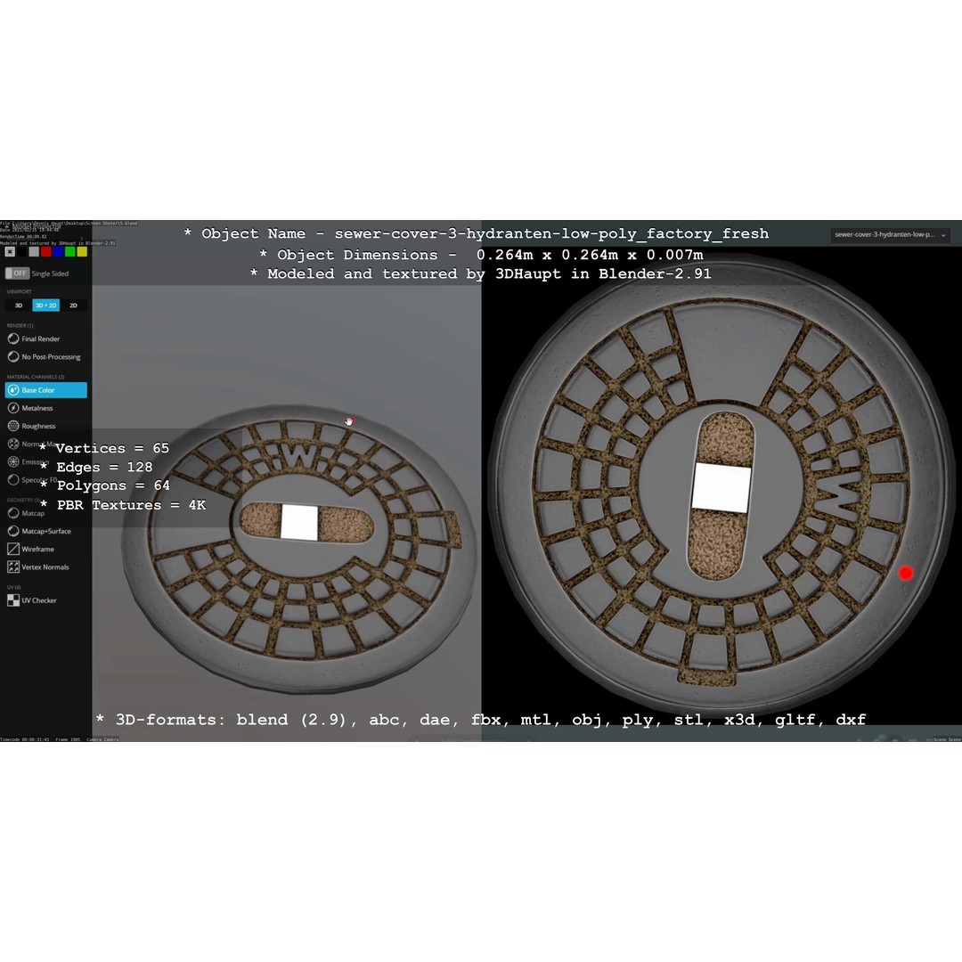 Sewer Cover 3 Hydrant 3D Model – Clean Low-Poly Asset, FBX, OBJ - View 19
