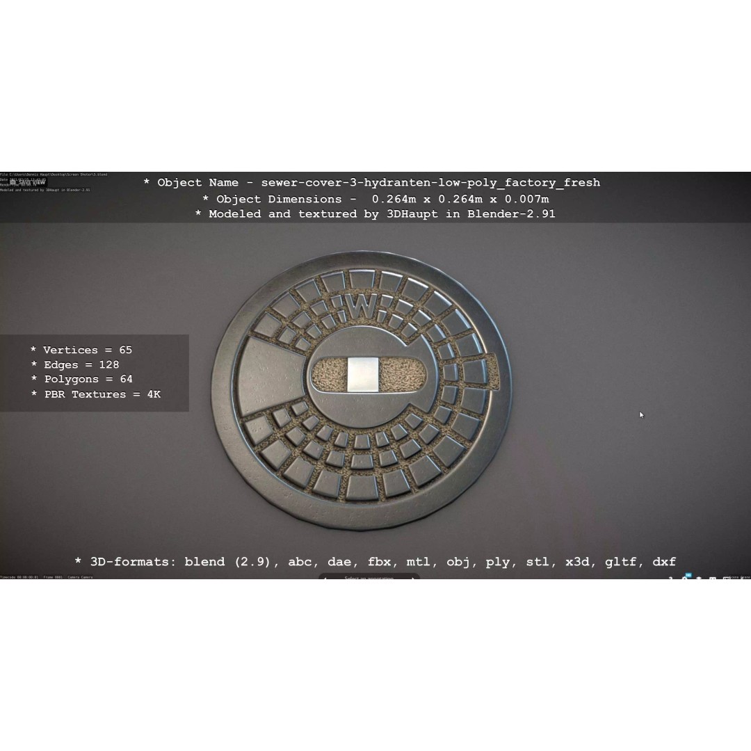 Sewer Cover 3 Hydrant 3D Model – Clean Low-Poly Asset, FBX, OBJ - View 2