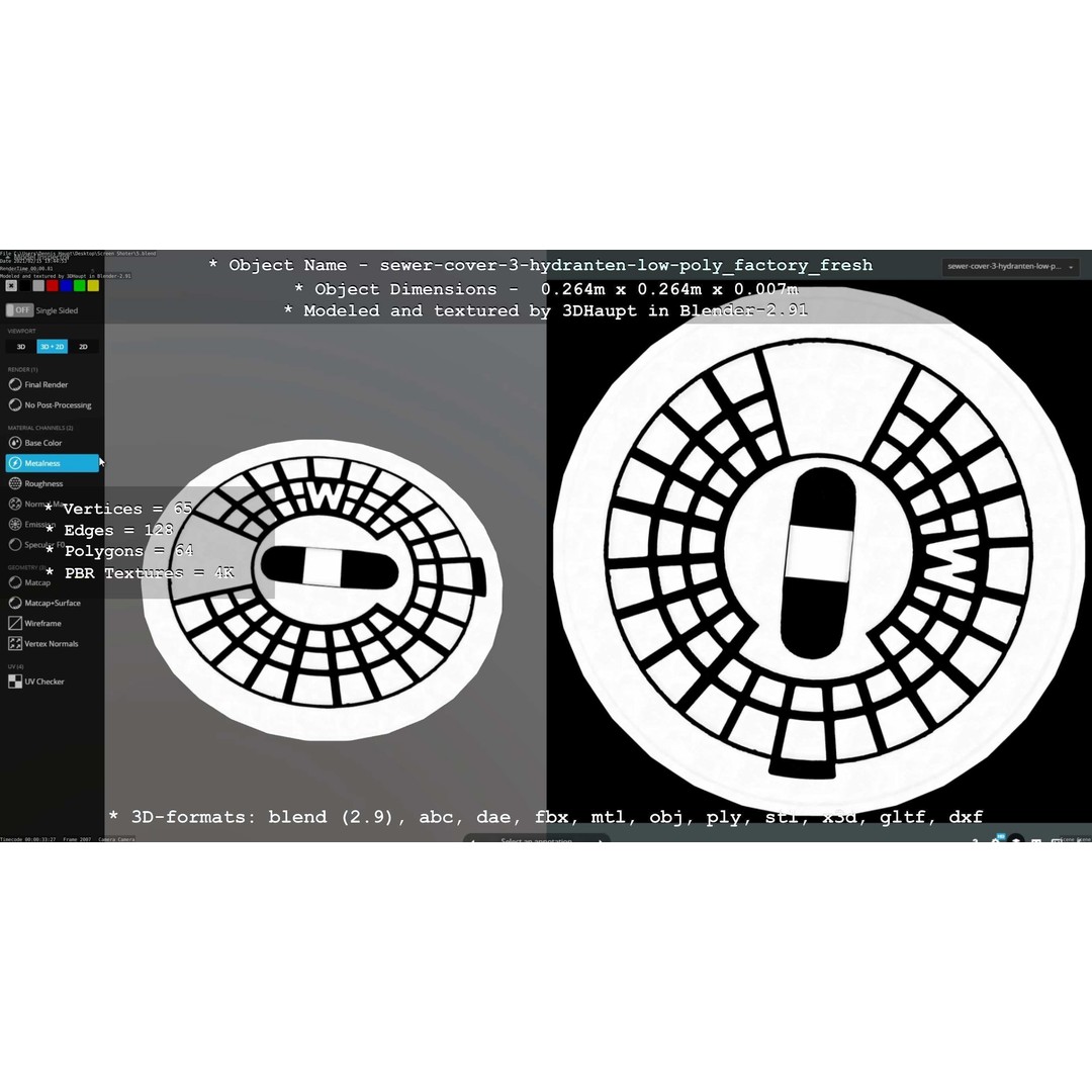 Sewer Cover 3 Hydrant 3D Model – Clean Low-Poly Asset, FBX, OBJ - View 20
