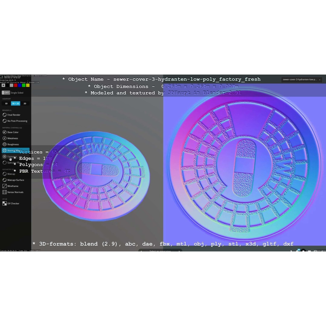 Sewer Cover 3 Hydrant 3D Model – Clean Low-Poly Asset, FBX, OBJ - View 22